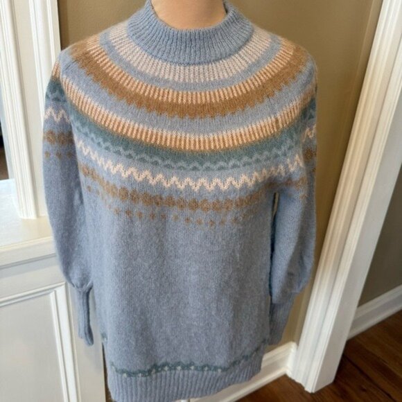 J.Crew Fair Isle Yoke Sweater XXS Blue Alpaca Wool Nordic Puff Sleeve BD152 - Picture 3 of 13
